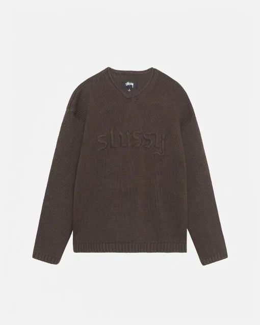 EMBROIDERED V-NECK LOGO SWEATER