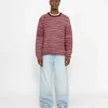 TEXTURED KNIT CONTRAST COLLAR CREW