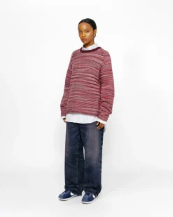 TEXTURED KNIT CONTRAST COLLAR CREW